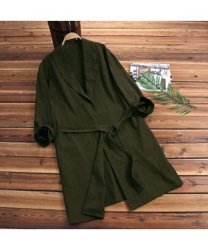 Robes Men's Casual Pure Color Cotton Linen Long Bathrobe Home Nightgown Pajamas Robe - Green - CG19C9W6SCD