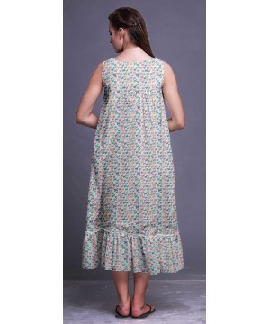 Nightgowns & Sleepshirts Printed Cotton Nightgowns for Women Sleeveless Gown Sleepwear Maxi Dress - White3 - C718S0AWORW