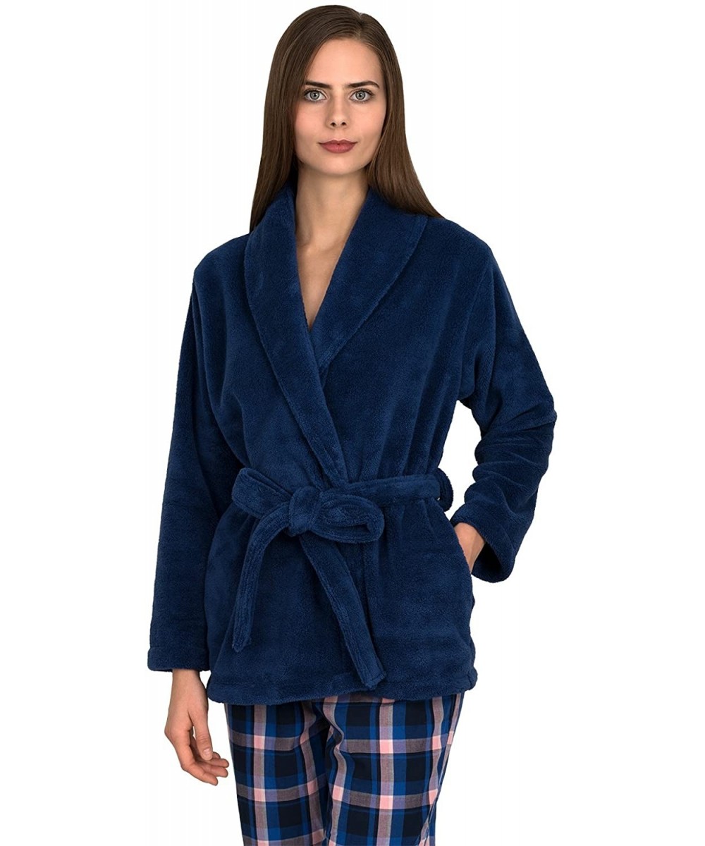 Robes Women's Bed Jacket Fleece Cardigan Cuddly Robe - True Navy - CO12N8OOFC3