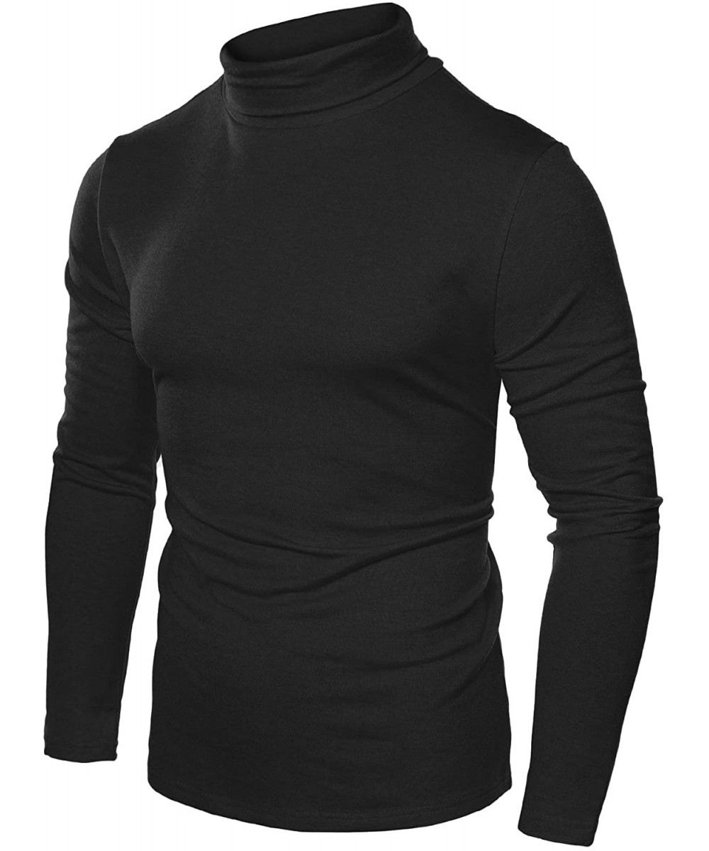 Thermal Underwear Men's Slim Fit Turtleneck T Shirts Casual Cotton Thermal Pullover Sweaters - Black - CJ193OX6W5O