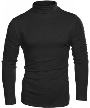 Thermal Underwear Men's Slim Fit Turtleneck T Shirts Casual Cotton Thermal Pullover Sweaters - Black - CJ193OX6W5O