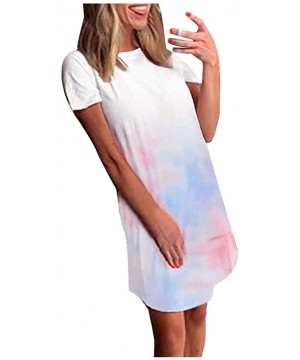 Nightgowns & Sleepshirts Women Tie Dye Pajamas Short Sleeve Sleepwear Shirt Dress Casual Nightgown - Light Blue - CG199S8UWRE