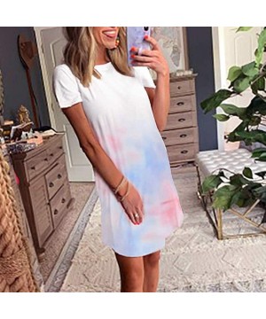 Nightgowns & Sleepshirts Women Tie Dye Pajamas Short Sleeve Sleepwear Shirt Dress Casual Nightgown - Light Blue - CG199S8UWRE