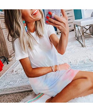 Nightgowns & Sleepshirts Women Tie Dye Pajamas Short Sleeve Sleepwear Shirt Dress Casual Nightgown - Light Blue - CG199S8UWRE