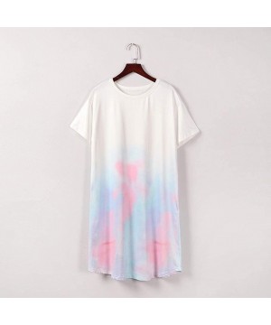 Nightgowns & Sleepshirts Women Tie Dye Pajamas Short Sleeve Sleepwear Shirt Dress Casual Nightgown - Light Blue - CG199S8UWRE