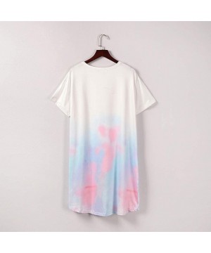 Nightgowns & Sleepshirts Women Tie Dye Pajamas Short Sleeve Sleepwear Shirt Dress Casual Nightgown - Light Blue - CG199S8UWRE