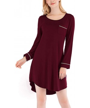 Nightgowns & Sleepshirts Nightgowns for Women Long Sleeve Sleep Dress Soft Loose Sleepwear Nightwear - Wine Red - CO193O2RZ6U