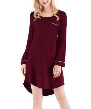 Nightgowns & Sleepshirts Nightgowns for Women Long Sleeve Sleep Dress Soft Loose Sleepwear Nightwear - Wine Red - CO193O2RZ6U