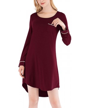 Nightgowns & Sleepshirts Nightgowns for Women Long Sleeve Sleep Dress Soft Loose Sleepwear Nightwear - Wine Red - CO193O2RZ6U