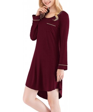 Nightgowns & Sleepshirts Nightgowns for Women Long Sleeve Sleep Dress Soft Loose Sleepwear Nightwear - Wine Red - CO193O2RZ6U