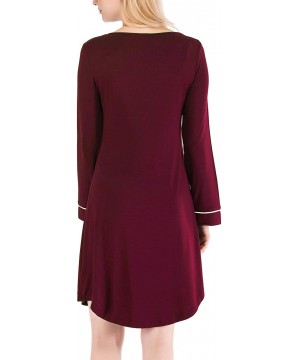 Nightgowns & Sleepshirts Nightgowns for Women Long Sleeve Sleep Dress Soft Loose Sleepwear Nightwear - Wine Red - CO193O2RZ6U