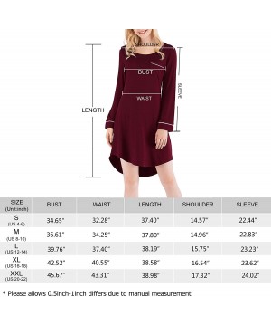 Nightgowns & Sleepshirts Nightgowns for Women Long Sleeve Sleep Dress Soft Loose Sleepwear Nightwear - Wine Red - CO193O2RZ6U