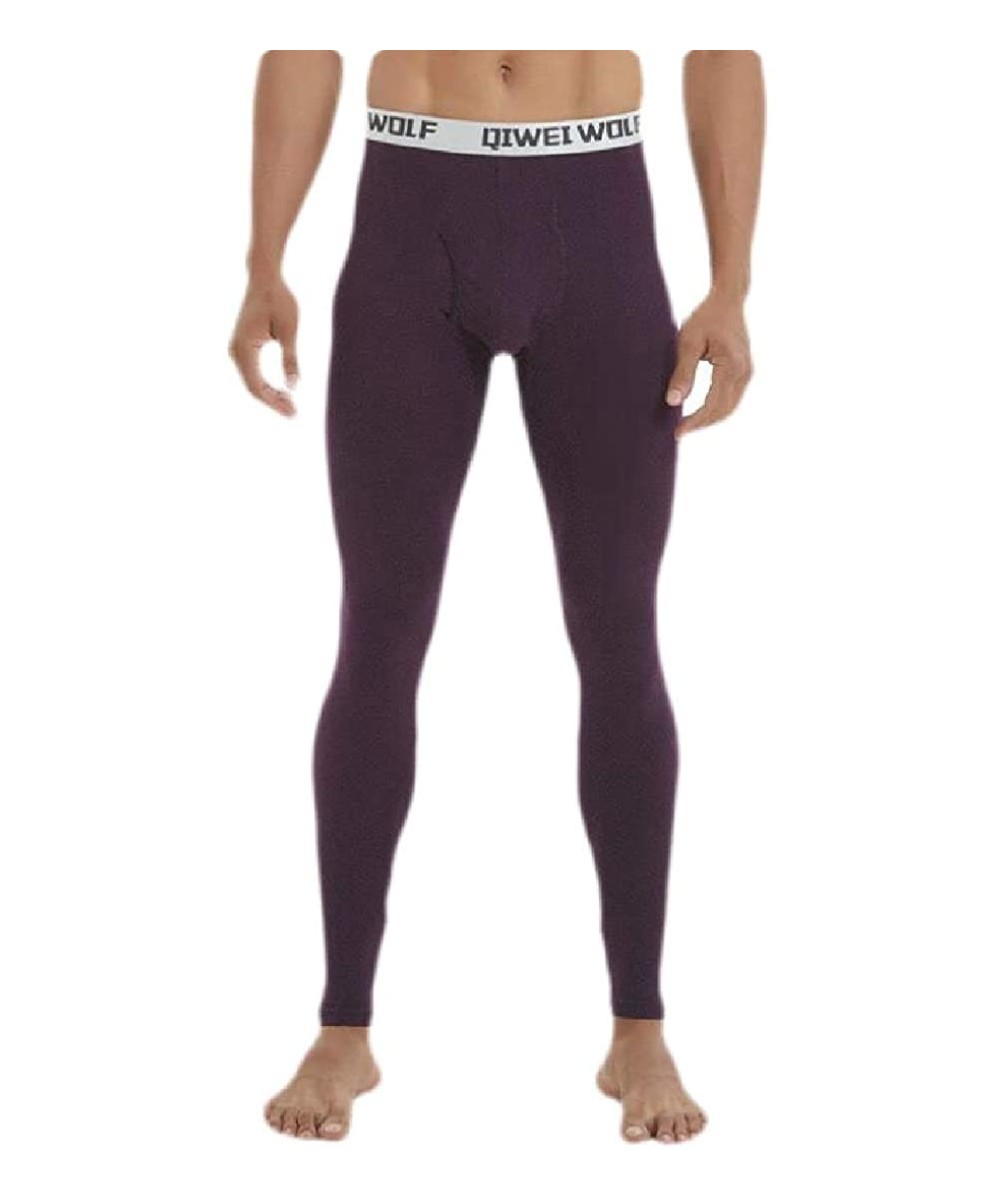 Thermal Underwear Men's Skinny Thermal Underwear Pants Long Johns Leggings Base Layer Bottoms - Purple - CL18A36Y86C