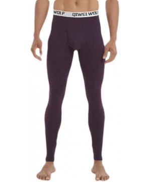 Thermal Underwear Men's Skinny Thermal Underwear Pants Long Johns Leggings Base Layer Bottoms - Purple - CL18A36Y86C