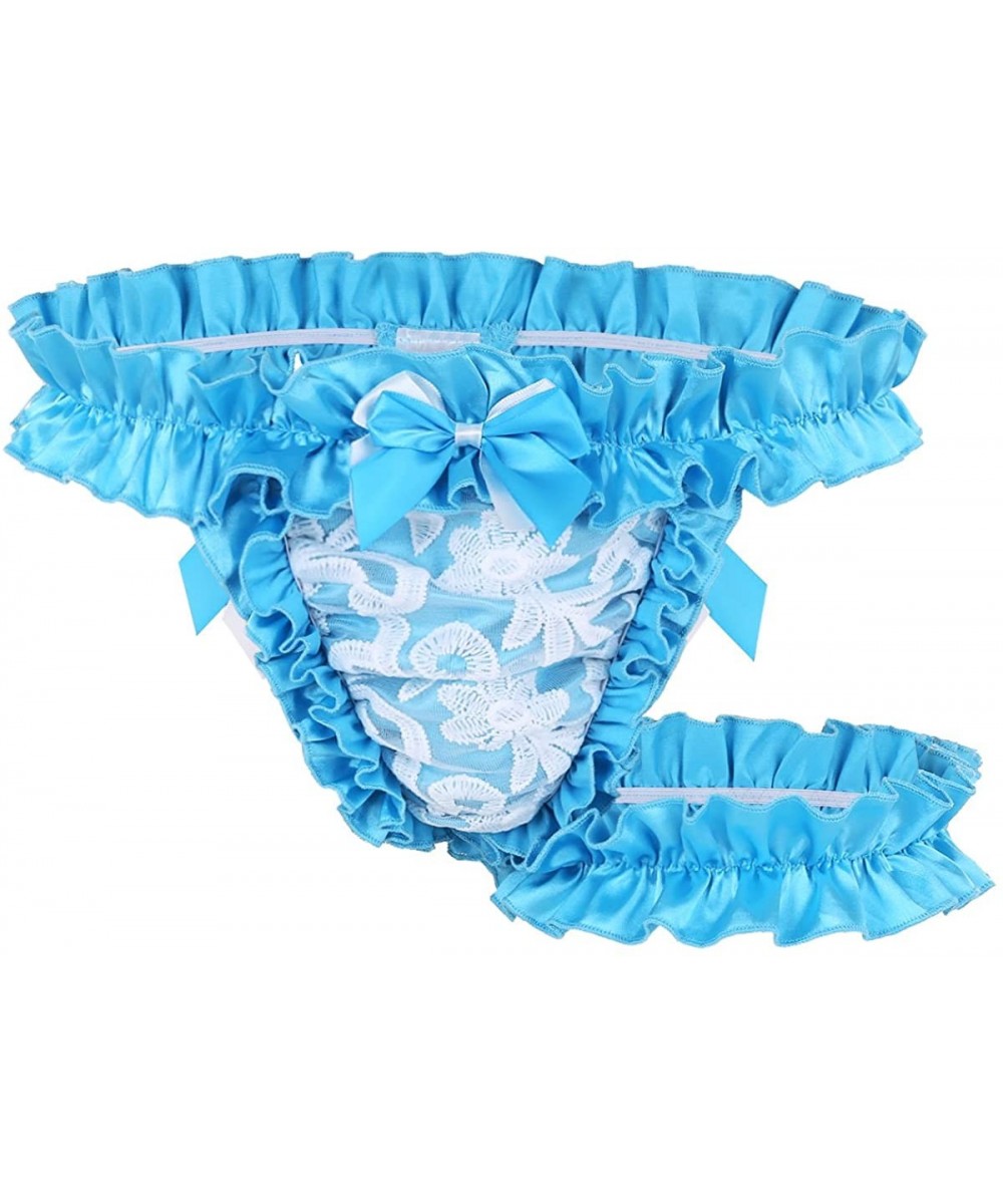 Briefs Men's Ruffle Frilly Satin Lace Sissy Maid Briefs Underwear Tutu Knickers Crossdress Panties - Blue - CP18EAZHU8O