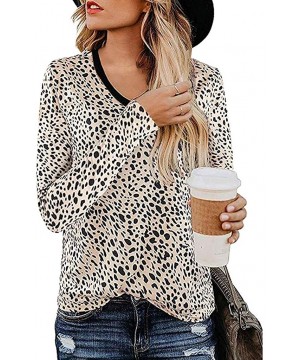 Bras Womens Leopard Blouse Fashion Printed Long Sleeve V-Neck Casual Shirt Pullover Tops Tunics - B - CU193K3NUME