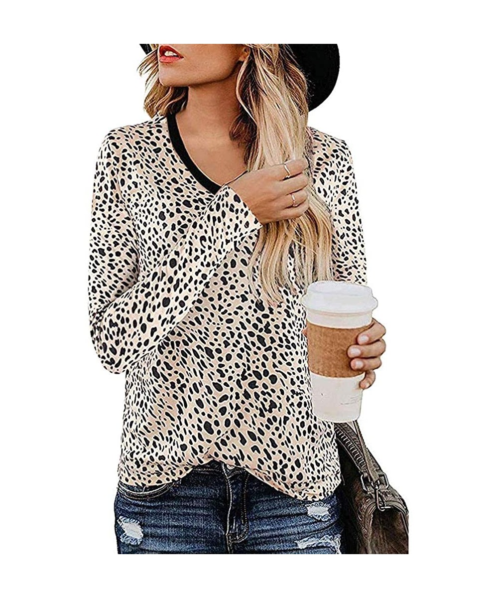 Bras Womens Leopard Blouse Fashion Printed Long Sleeve V-Neck Casual Shirt Pullover Tops Tunics - B - CU193K3NUME