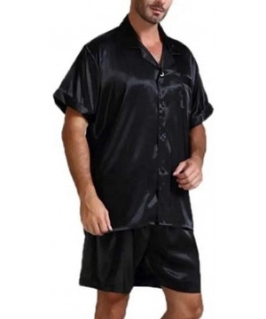 Sleep Sets Mens Sleepwear Nightwear 2 Piece Outfits Satin Short Sleepwear Pajama Set - Black - CH190AZ20SH