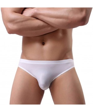 Bikinis Men's Hipster Ice Silk Bikini Briefs Bugle Pouch Underwear Underpants Nightwear Sleepwear - White - C418R9EYUM7