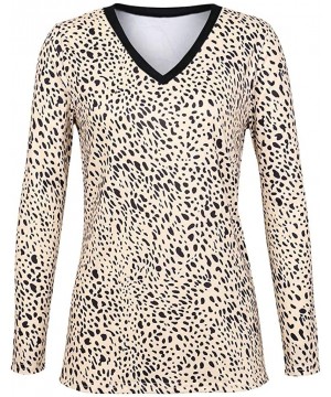 Bras Womens Leopard Blouse Fashion Printed Long Sleeve V-Neck Casual Shirt Pullover Tops Tunics - B - CU193K3NUME