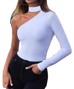 Shapewear Women's Sexy Off One Shoulder Long Sleeve Cutout Bodysuit Stretchy Leotard Tops - White - C718WM87ZCI