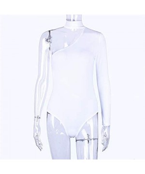 Shapewear Women's Sexy Off One Shoulder Long Sleeve Cutout Bodysuit Stretchy Leotard Tops - White - C718WM87ZCI