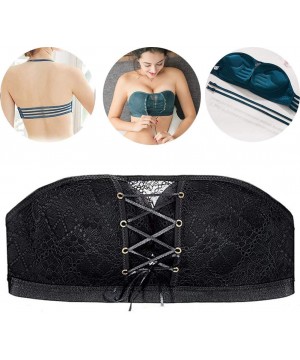 Bras Lace Strapless Drawstring Bandeau Bra Non-Slip Seamless Comfort Push Up Breathable Invisible Bras with Removable Straps ...