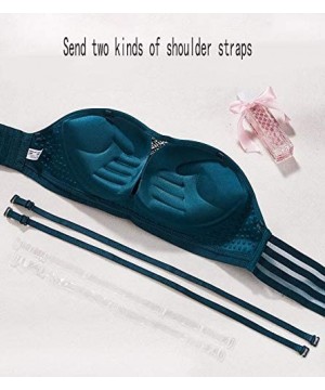 Bras Lace Strapless Drawstring Bandeau Bra Non-Slip Seamless Comfort Push Up Breathable Invisible Bras with Removable Straps ...