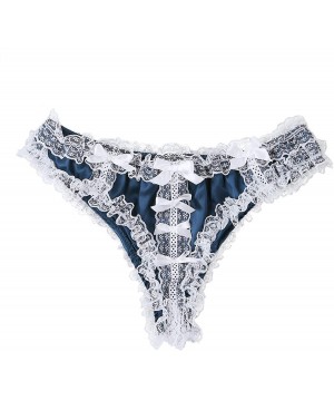 Briefs Men's Frilly Satin Lace Bikini Briefs Sissy Pouch Panties Knickers Crossdress Underwear - Dark Blue - CZ18R9GAD6Z