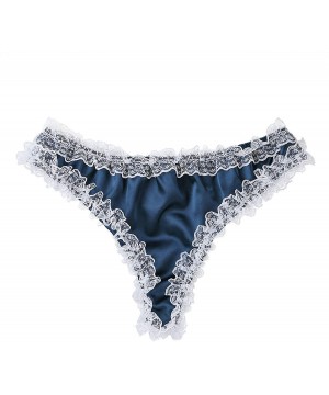 Briefs Men's Frilly Satin Lace Bikini Briefs Sissy Pouch Panties Knickers Crossdress Underwear - Dark Blue - CZ18R9GAD6Z