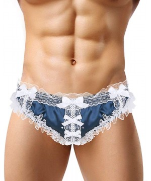 Briefs Men's Frilly Satin Lace Bikini Briefs Sissy Pouch Panties Knickers Crossdress Underwear - Dark Blue - CZ18R9GAD6Z