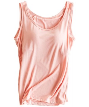 Camisoles & Tanks Women's Basic Solid Camisole Cotton Adjustable Stretch Spaghetti Strap Tank Top with Self Bra - Pink - CP19...