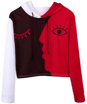 Thermal Underwear Women Cropped Sweatshirt Hooded Long Sleeve Splicing Smiley Face Pullover Tops - White - CJ192EL5W5K