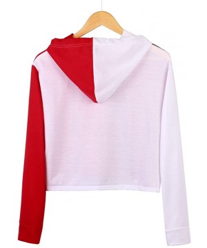 Thermal Underwear Women Cropped Sweatshirt Hooded Long Sleeve Splicing Smiley Face Pullover Tops - White - CJ192EL5W5K