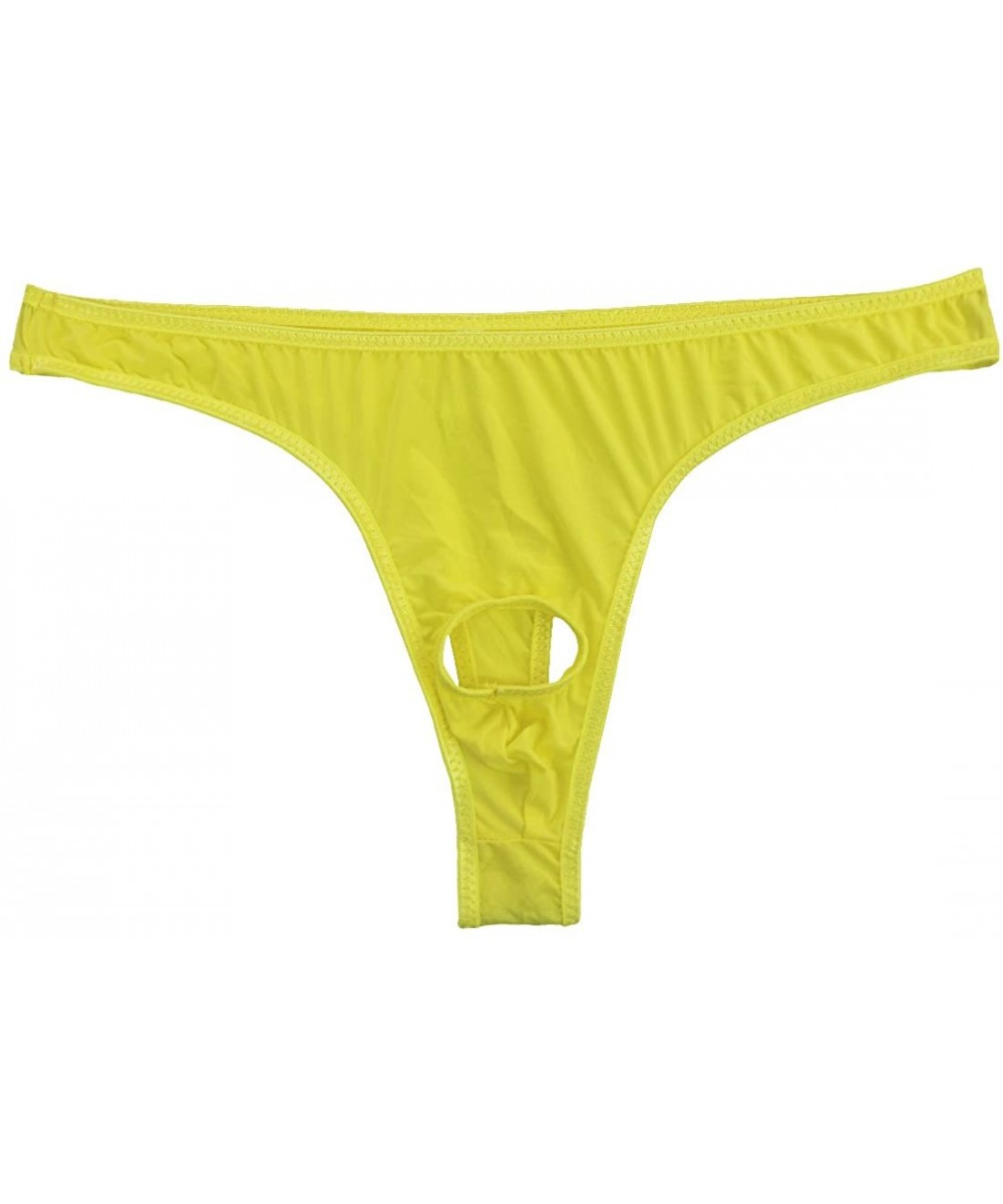 G-Strings & Thongs Men's Sexy Open Font Thongs Underwear Enhancing G-String Briefs Panties - Yellow - C218Q0XRR9A