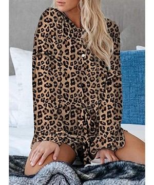 Sets Womens Tie-Dye Printed Shorts Long Sleeve Tops and Shorts 2 Piece Pajamas Set Sleepwear Loungewear - Brown - CJ190DIQUAY