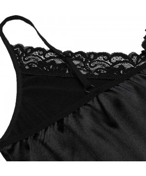 Baby Dolls & Chemises Women's Sling Lace Pajamas Erotic Lingerie - Black - CH18KCL4IIR