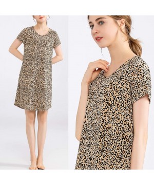 Nightgowns & Sleepshirts Womens Cotton Sleepwear Short Sleeves Print Sleepshirt Sleep Tee - Yellow Leopard - CU190WTXU76