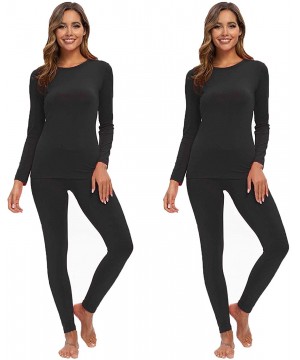 Thermal Underwear Women's Ultra Soft Thermal Underwear Long Johns Set with Fleece Lined - 2pcs Black - C4194XSG95S