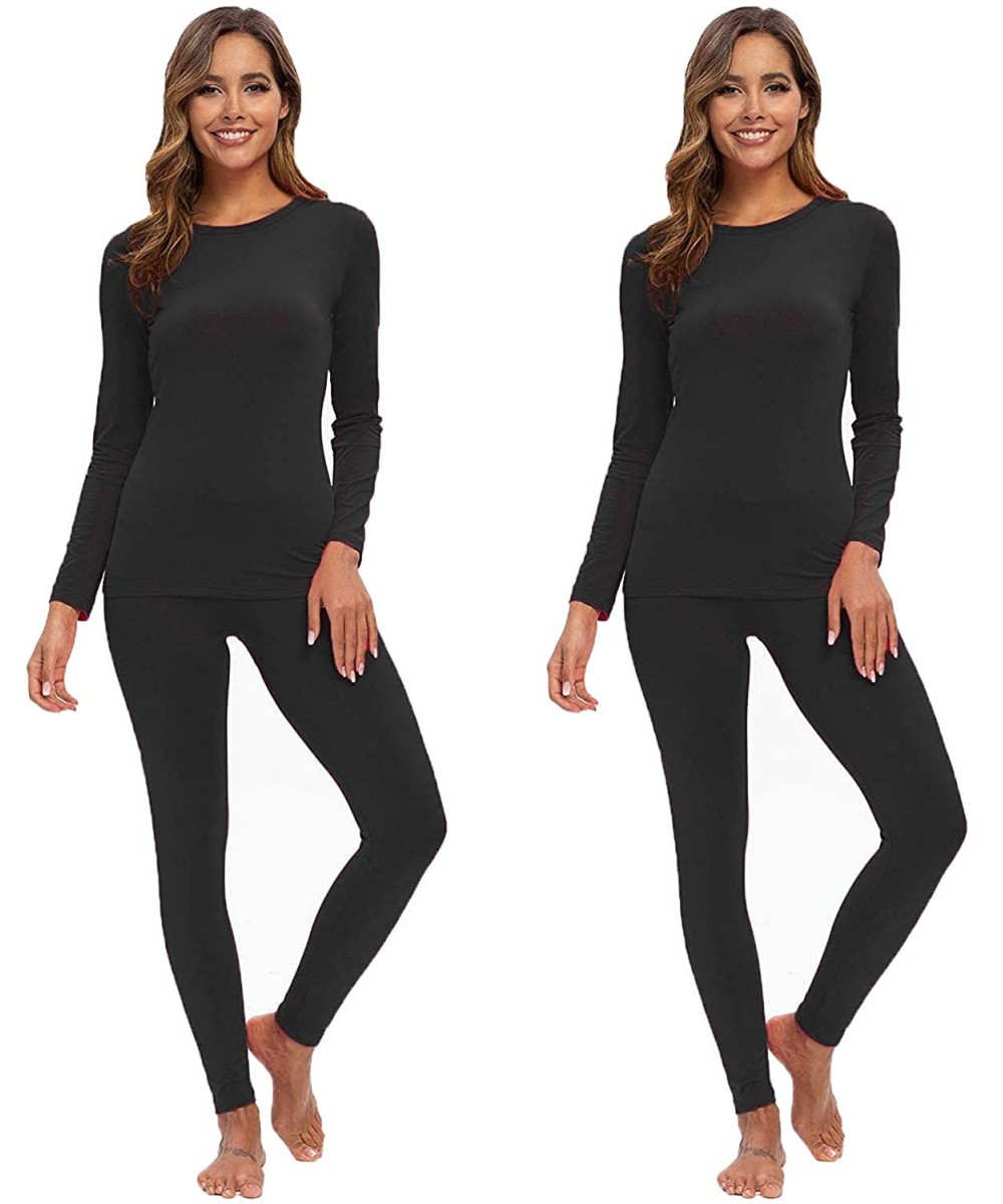 Thermal Underwear Women's Ultra Soft Thermal Underwear Long Johns Set with Fleece Lined - 2pcs Black - C4194XSG95S