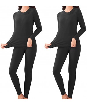 Thermal Underwear Women's Ultra Soft Thermal Underwear Long Johns Set with Fleece Lined - 2pcs Black - C4194XSG95S