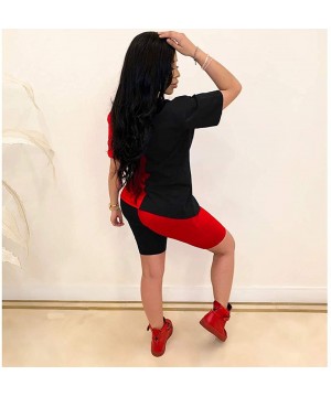 Sets Womens 2 Pieces Biker Shorts Set Letter Print Colorblock Short Sleeve Shirt Bodycon Shorts Activewear Outfits Red5 - CB1...