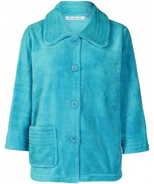 Robes Ladies 3/4 Sleeve Luxury Soft 260GSM Fleece Button Up Bed Jacket - Green - CQ18IQ9WSY6