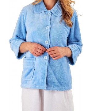 Robes Ladies 3/4 Sleeve Luxury Soft 260GSM Fleece Button Up Bed Jacket - Green - CQ18IQ9WSY6