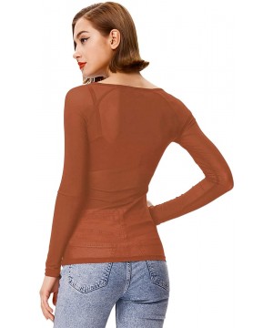 Shapewear Women's Basic Long Sleeves Mesh Sheer Tops - Rust - CJ18ATK4LY8