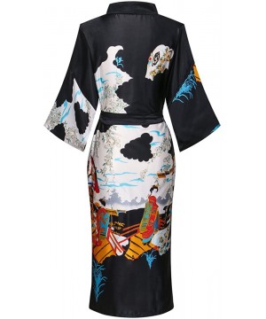 Robes Floral Pattern Kimono Robe Long Bathrobe For Women - Black - CQ18IIXTSKG