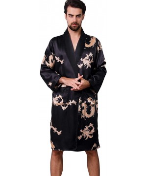 Robes Men's Satin Robe Dragon Luxurious Silk Spa Long Sleeve House Kimono Bathrobe - Black1 - CD18TT9A3DC