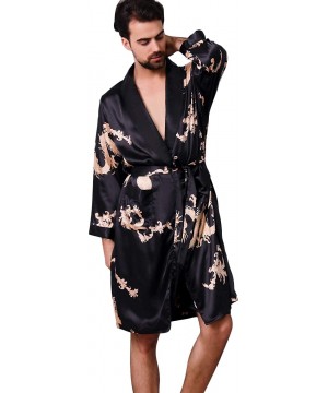 Robes Men's Satin Robe Dragon Luxurious Silk Spa Long Sleeve House Kimono Bathrobe - Black1 - CD18TT9A3DC