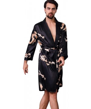 Robes Men's Satin Robe Dragon Luxurious Silk Spa Long Sleeve House Kimono Bathrobe - Black1 - CD18TT9A3DC