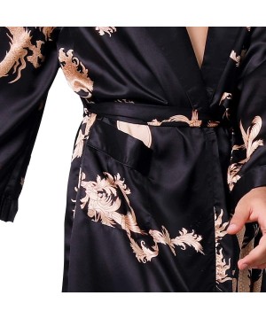 Robes Men's Satin Robe Dragon Luxurious Silk Spa Long Sleeve House Kimono Bathrobe - Black1 - CD18TT9A3DC